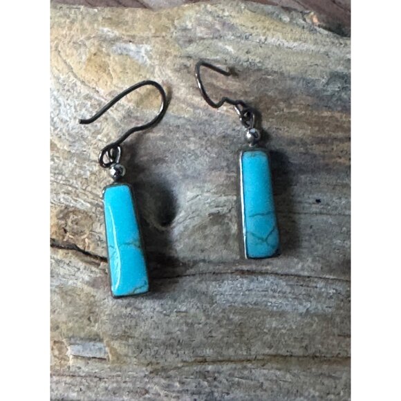 Turquoise & Sterling Silver Dangle Earrings - Picture 4 of 7